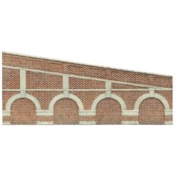 Hornby OO Gauge Mid Stepped Arched Retaining Walls X2 Model Building(Red Brick) R7386