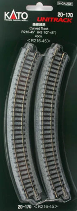 Kato (Japan) N Gauge Unitrack (R216-45) Curved Track 45 Degree 4pcs 20-170